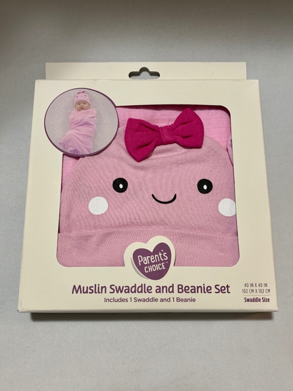 Parent's Choice Pink Muslin Swaddle & Beanie Set - NWT